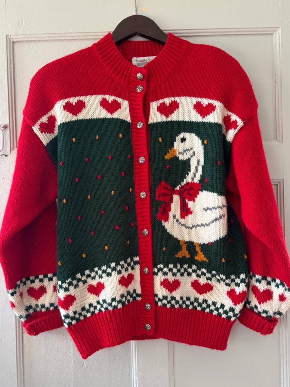 Vintage Holiday Goose Knit Cardigan Sweater - Ugly Christmas Sweater